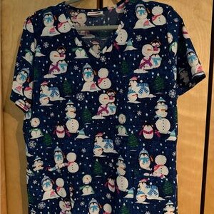 Scrubstar Festive Snowman and Tree Print Scrub Top